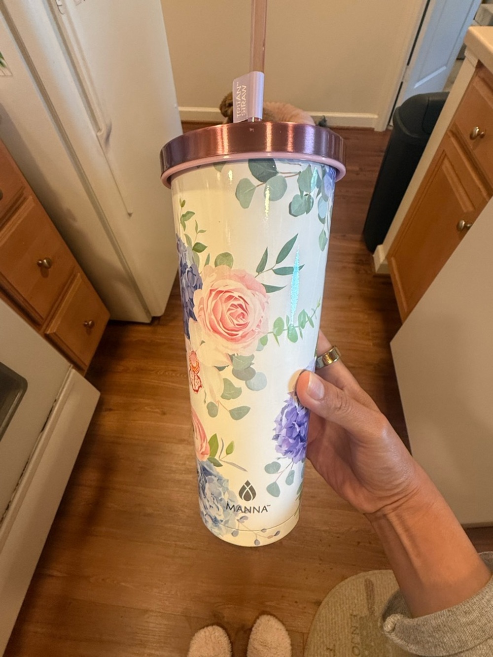 New Manna Floral Stainless Tumbler with Rose Gold Lid